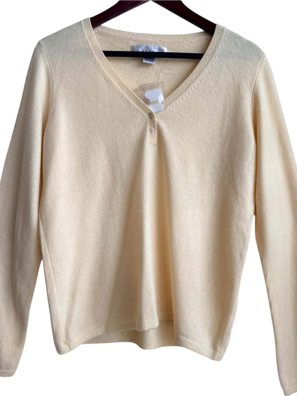 Collection B Soft Cream Cashmere V-Neck Button Pullover NWT
